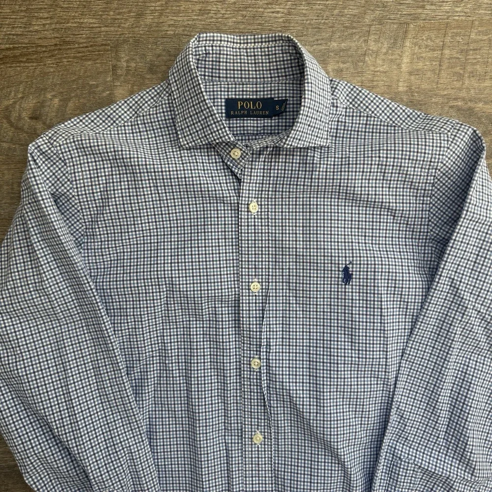 Polo‎ Ralph Lauren Shirt Mens Small Blue White Gingham Check Button Down Cotton